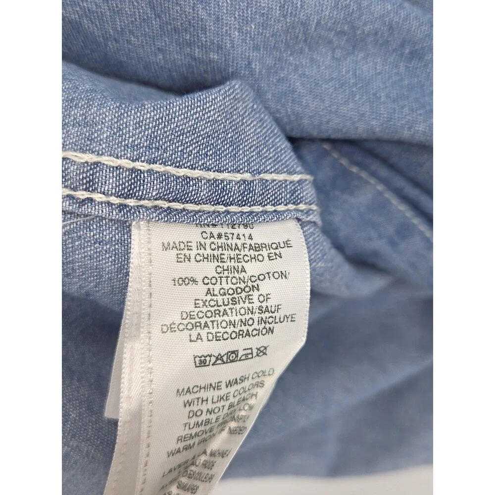 New True Religion Western Chambray Shirt Light Blue Wash Pearl Snap Size Large